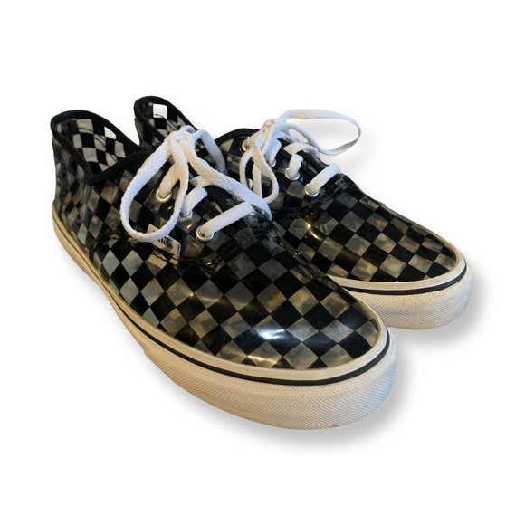 RARE Classic Checkered Vinyl Clear Black See Through Youth Vans Size 2.5